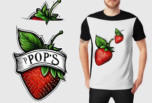simple single  Strawberry with banner across it that says Pops tattoo idea