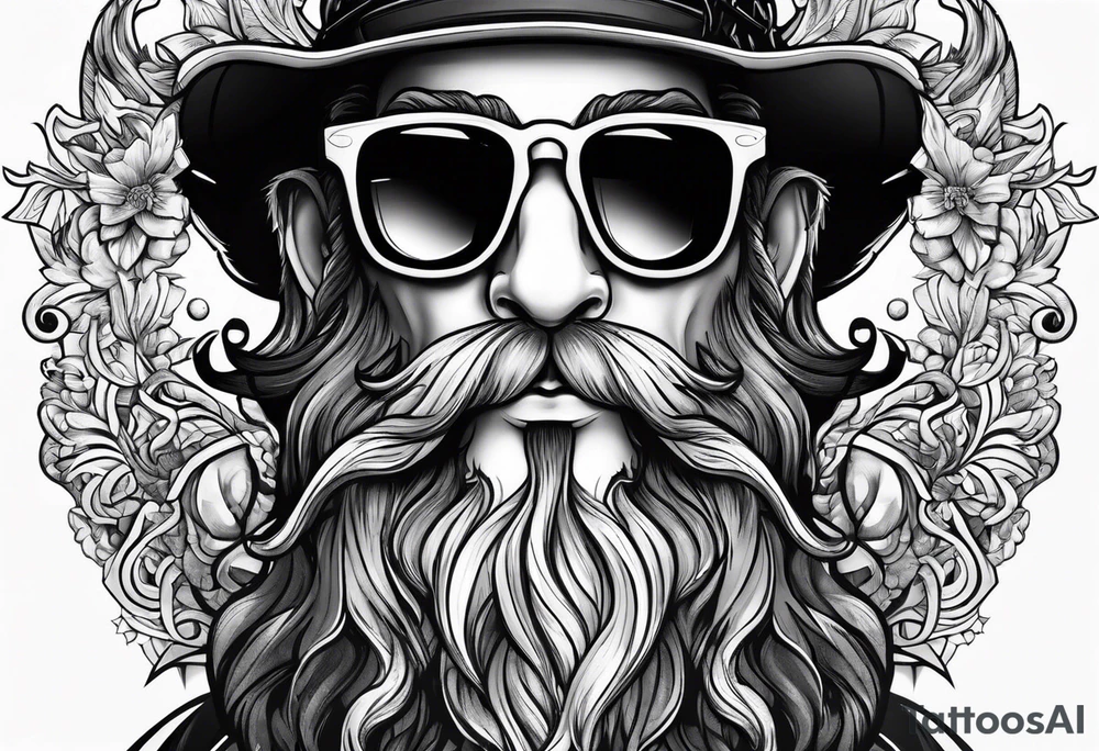 capricorn with beard and sunglasses tattoo idea