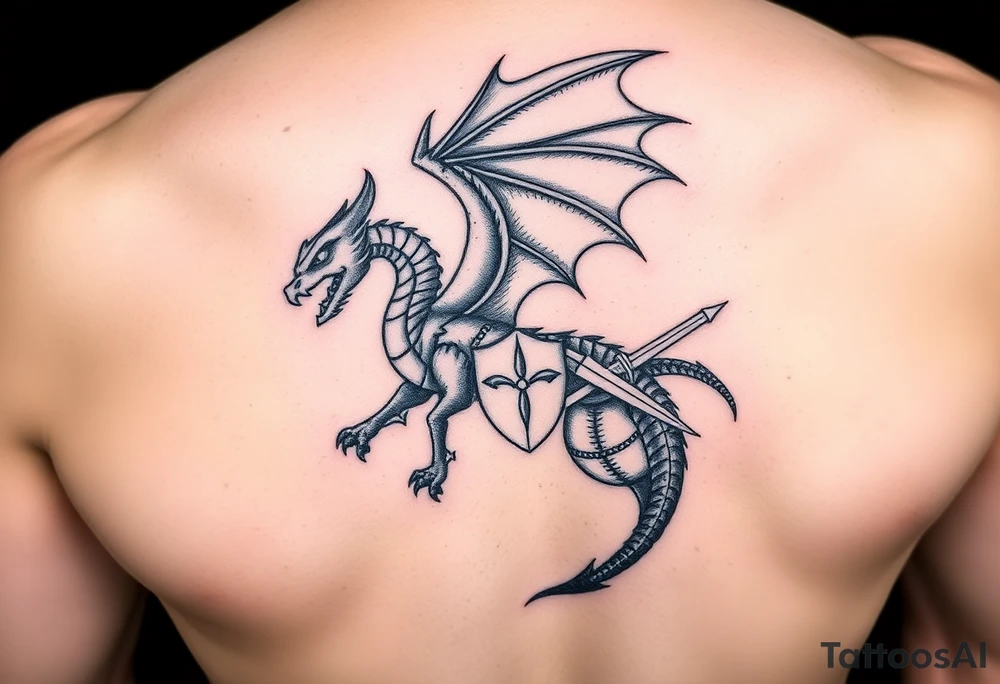 Powerful winged dragon fighting a knight tattoo idea