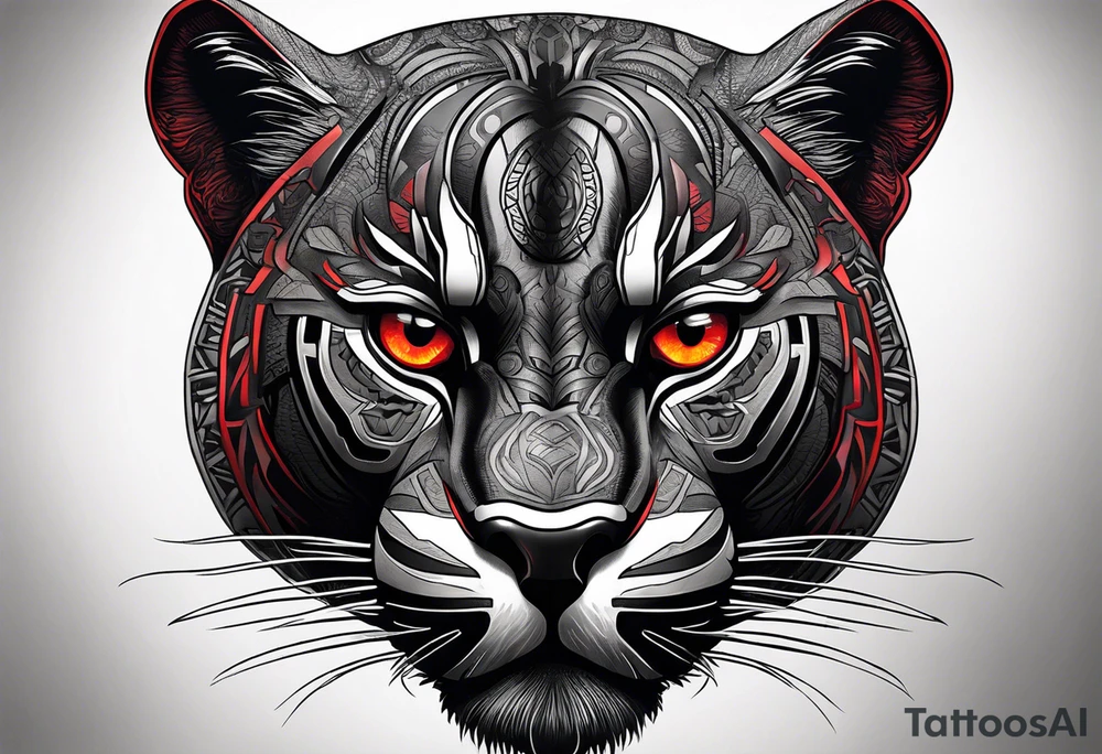 unique black panther, striking red eyes, intense and captivating elements tattoo idea