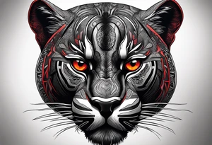 unique black panther, striking red eyes, intense and captivating elements tattoo idea