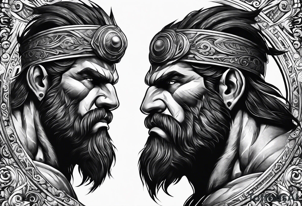 full body strong mythical giant cyclops turned to the side tattoo idea