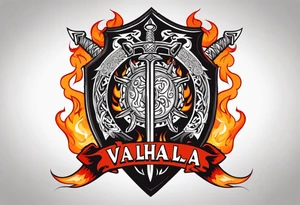 Valhalla on fire shield sword tattoo idea