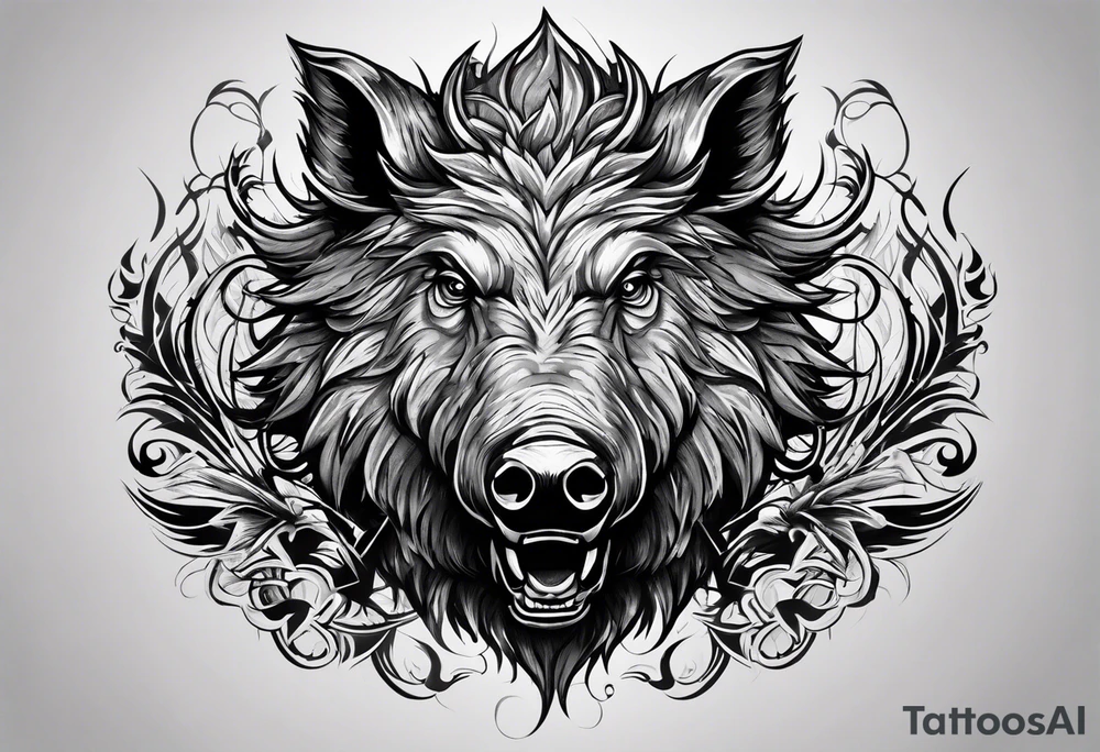front angry boar tattoo idea