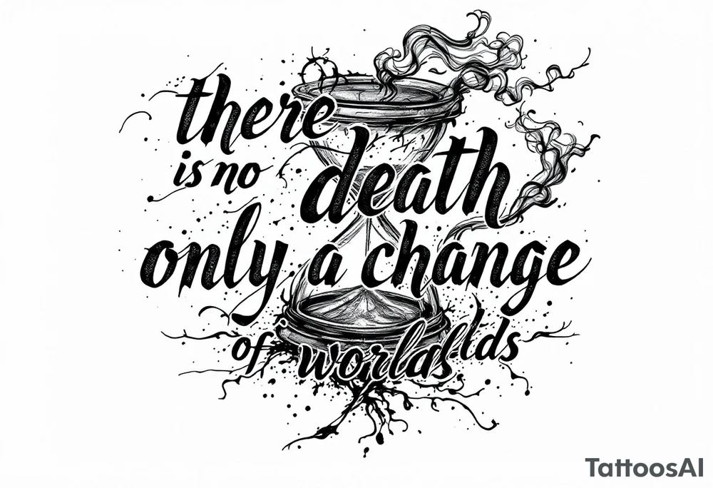 there is no death only a change of worlds with a hour glass and smoke behind it tattoo idea