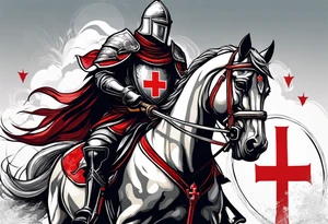 Templer knight on horse with sword and shield with red cross tattoo idea
