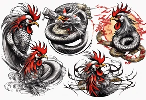 Samurai rooster fighting a snake tattoo idea