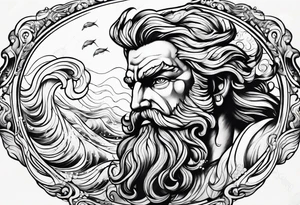 poseidon with waves close up tattoo idea