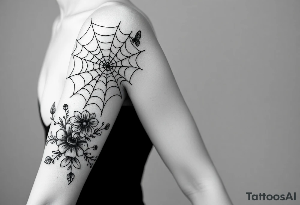 spiderweb with heart and flowers tattoo idea