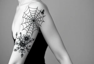 spiderweb with heart and flowers tattoo idea