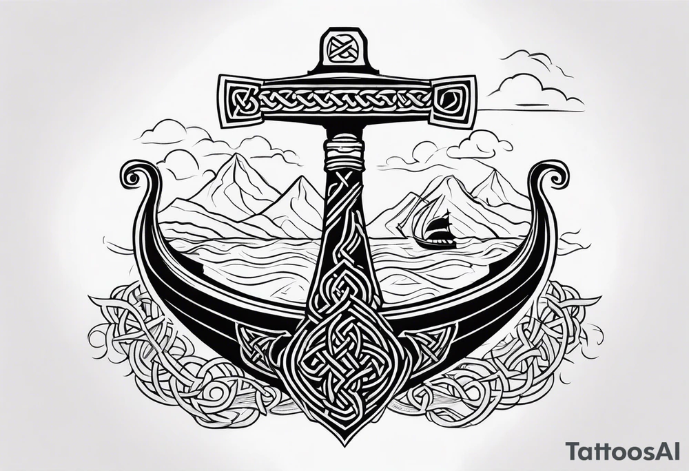 Viking longship, celtic runes, thors hammer tattoo idea