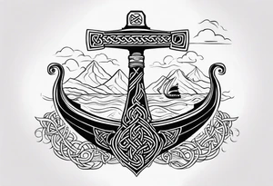 Viking longship, celtic runes, thors hammer tattoo idea