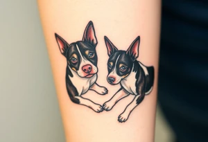 rednose pitbull and black and white blue heeler dogs playing together tattoo idea