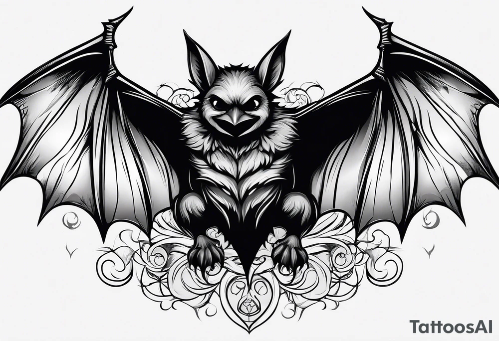 Black bat drawing tattoo idea