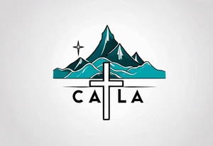 Cross with Mountains and the word "Cala" that is simple and small tattoo idea