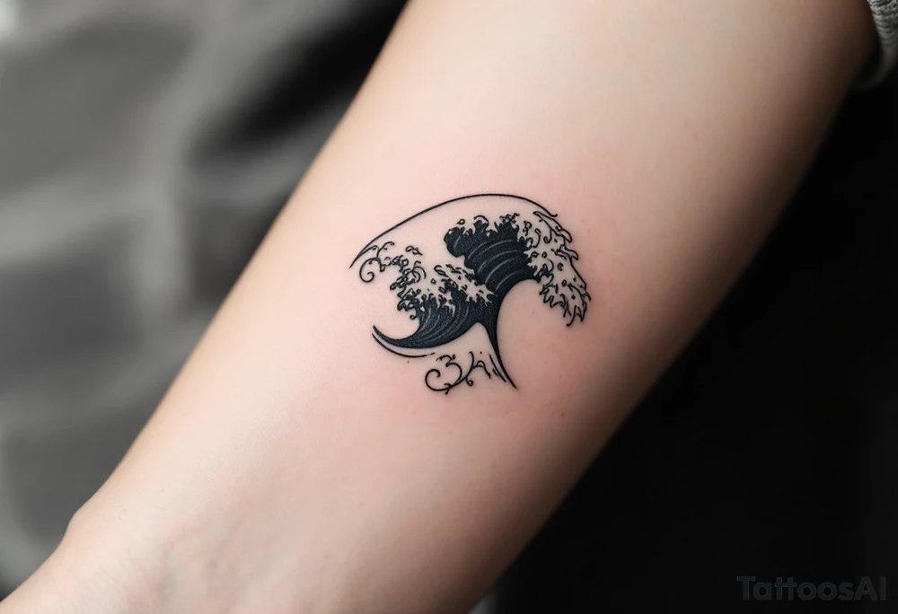 A bold black wave crest curls across the forearm, symbolizing strength and flow. tattoo idea