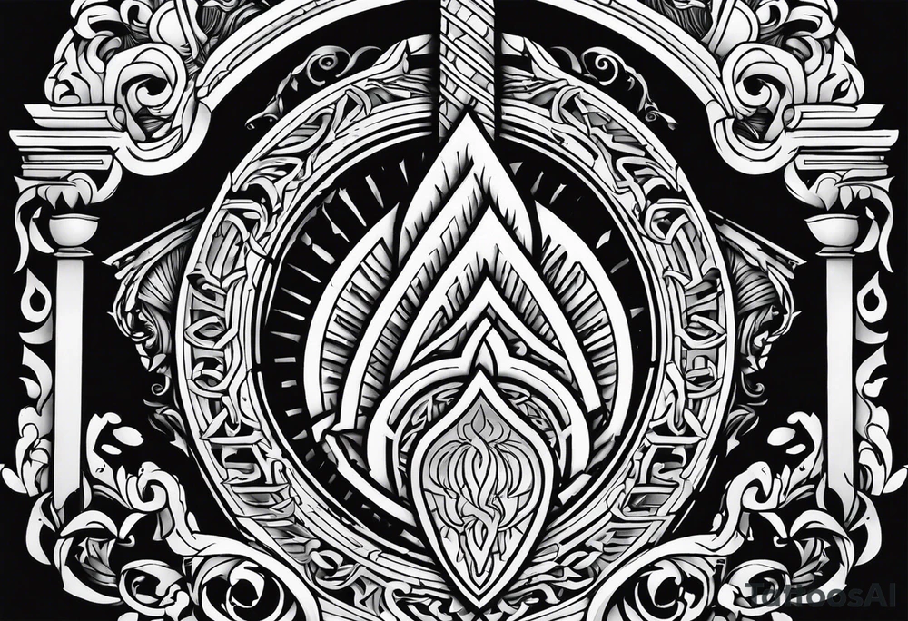 Valhalla fire sword shield stairs tattoo idea