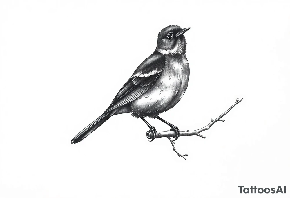 male eurasian blackbird sitting on a branch tattoo idea