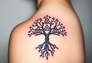 A geometric family tree with deep root interconnected triangles and hexagons, reflecting the strong foundation of ancestry tattoo idea