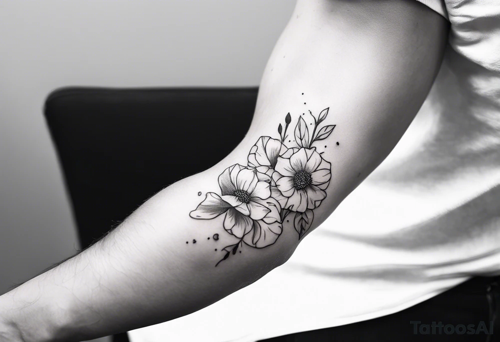 Man’s forearm tattoo with September birth flowers and the verse Ephesians 5:25 tattoo idea