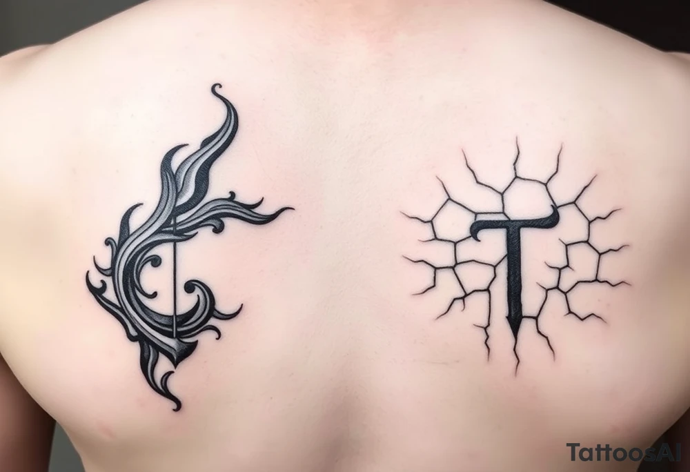 Your Tattoo (Sagittarius/Fire): A gritty, urban-style rendering of swirling flame or smoke. The design could incorporate a hidden stylized bow and arrow, the Sagittarius symbol, created from the negative space within the fire.
His Tattoo (Virgo/Earth): A contrasting design of a cracked, textured earth or rock formation. Hidden within the lines could be the Virgo symbol of the maiden, or a stylized letter 'T,' with your 'J' mirrored in the lines of the earth.
Connecting Element: The two designs could feature a matching texture or line work, so that when placed side-by-side, they appear to be parts of the same larger cosmic or terrestrial event. tattoo idea