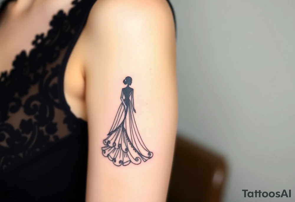 An elegant wedding dress and groom suit silhouette tattoo idea