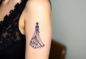 An elegant wedding dress and groom suit silhouette tattoo idea