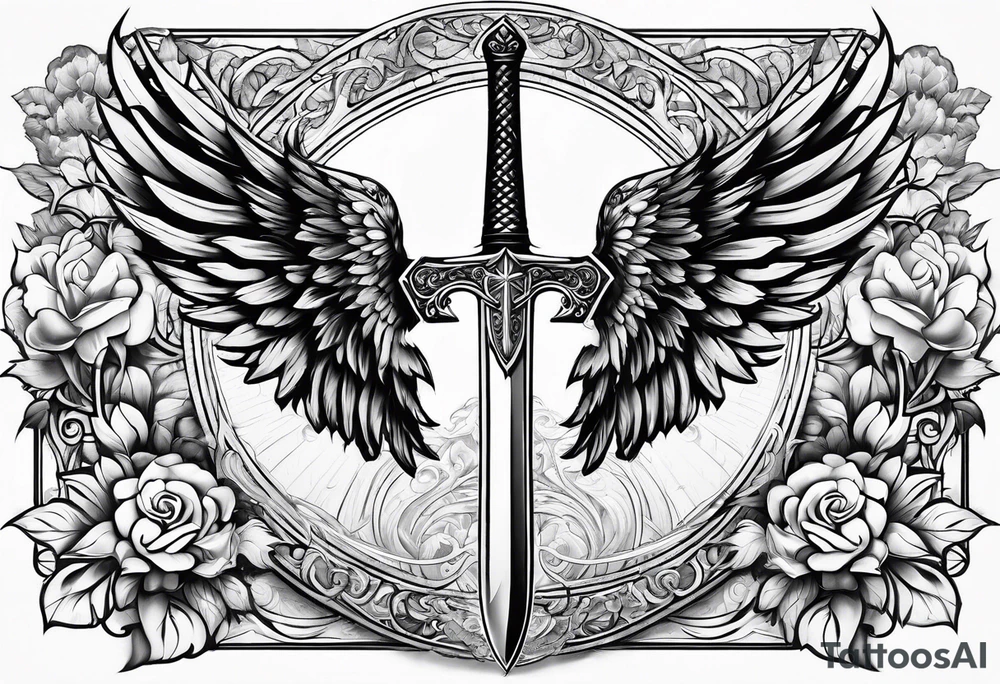 Sword with angel wing tattoo idea