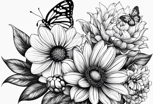 flower on ear with lady bugs on the flower tattoo idea