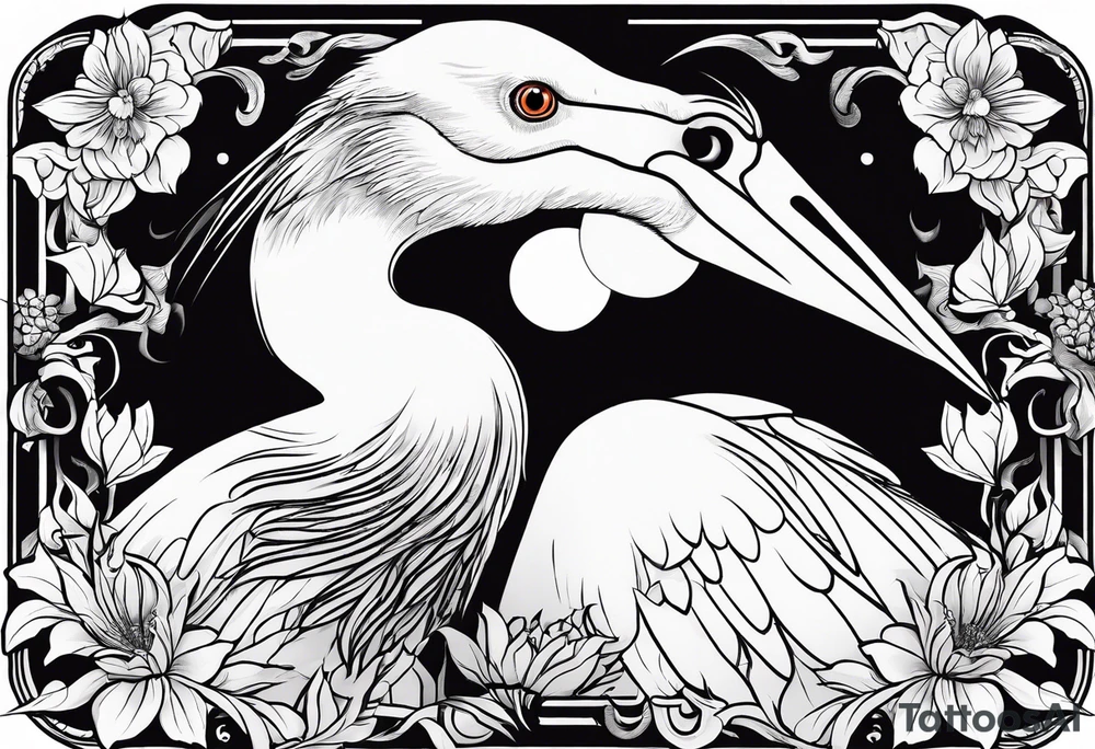 Crane. Realistic. Linework. Black work. tattoo idea