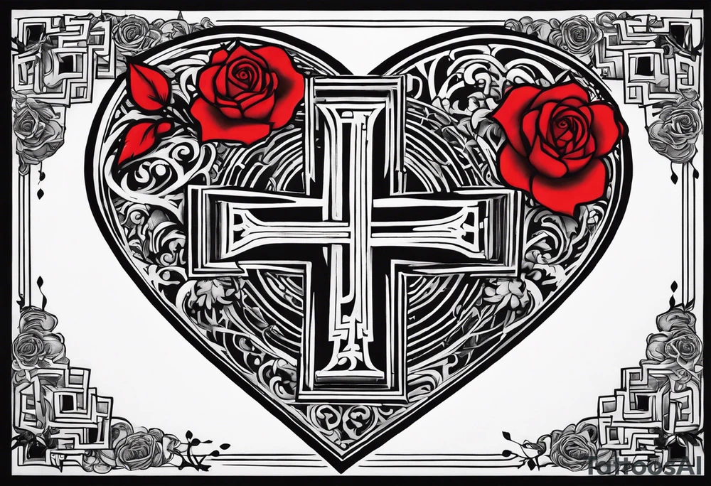 A big heart with my Japanese middle name (minoru) in Japanese characters inside of the heart. With 2 crosses and a rose inside of it tattoo idea