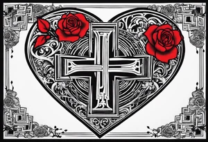 A big heart with my Japanese middle name (minoru) in Japanese characters inside of the heart. With 2 crosses and a rose inside of it tattoo idea