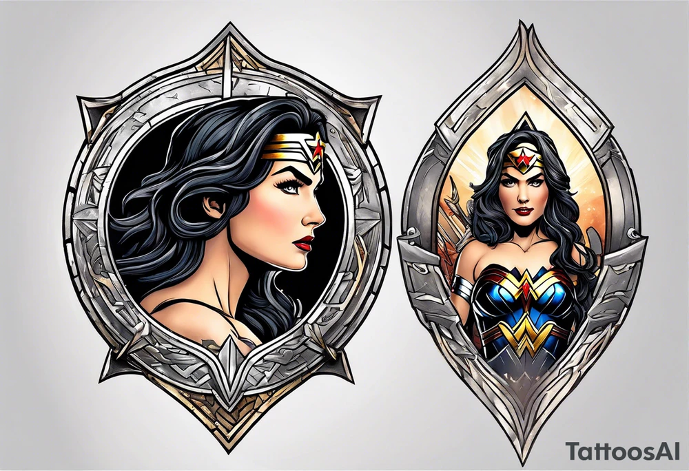 Wonder Woman Round shield on top of sword tattoo idea
