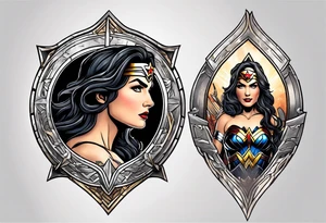 Wonder Woman Round shield on top of sword tattoo idea