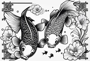 Two koi fish with the kanji letter for love in the middle tattoo idea