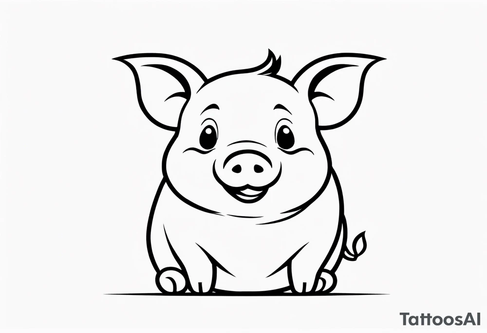 very cute chubby happy piglet.
outline only.
black and white only.
only show the piglet. no extra lines or decoration.
no black shading.
dont make the ears too big.
draw very thin lines tattoo idea