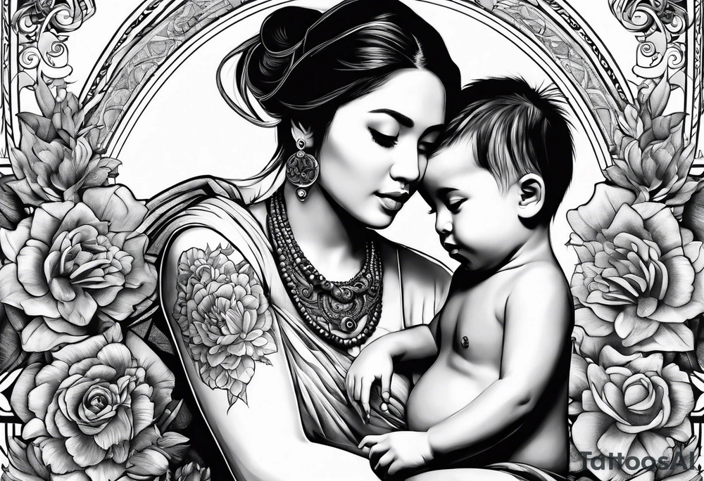 Monn with a child sitting on it tattoo idea
