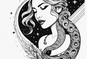 Fine line snake, moon phases, constellations tattoo idea