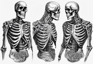 Realistic full skeleton with chest cracked and he is grasping at his heart tattoo idea