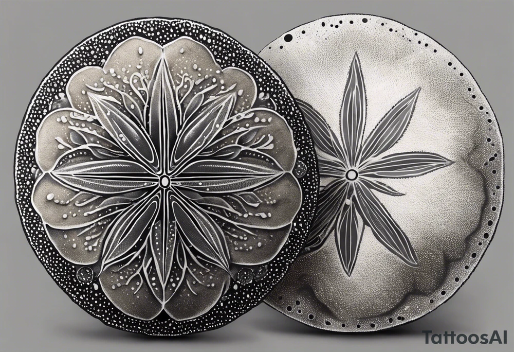 sand dollar 
fine line 
very detailed 
light gray tattoo idea