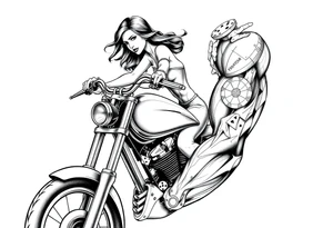 woman on a motorcycle with gambling inserts tattoo idea