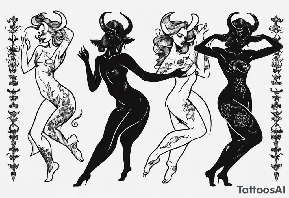 female dancing with the devil delicate tattoo idea