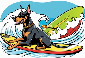 doberman smoking a cigar on a surfboard tattoo idea
