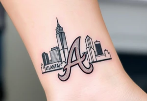 3D layered Atlanta skyline with Atlanta Braves letter logo “A” tattoo idea