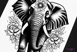 elephant face with flowers tattoo idea