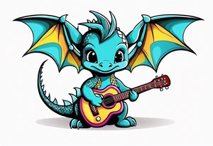 cute baby dragon with guitar tattoo idea