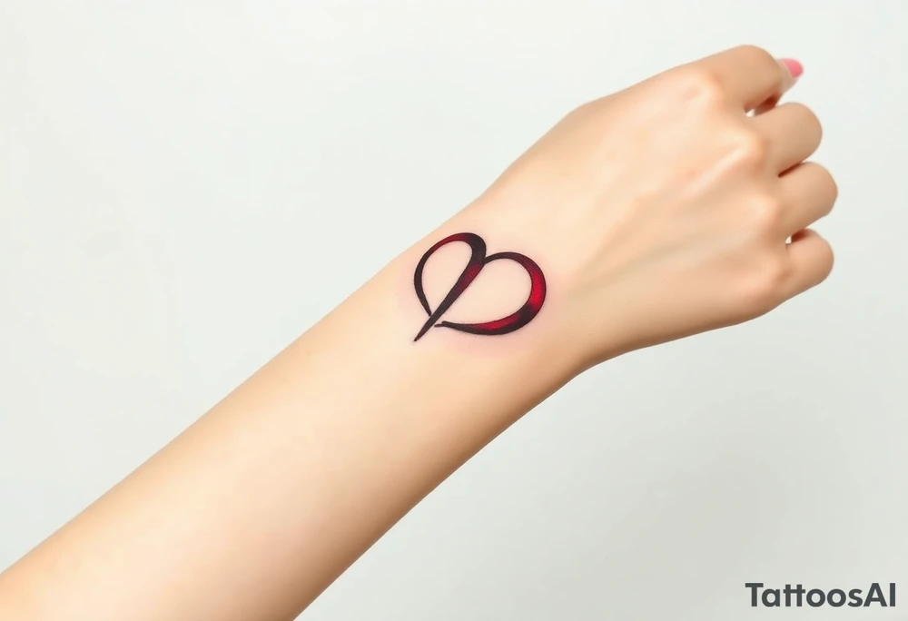 The rune of love enclosed in an infinity symbol, symbolizing everlasting affection, in black and deep red. tattoo idea