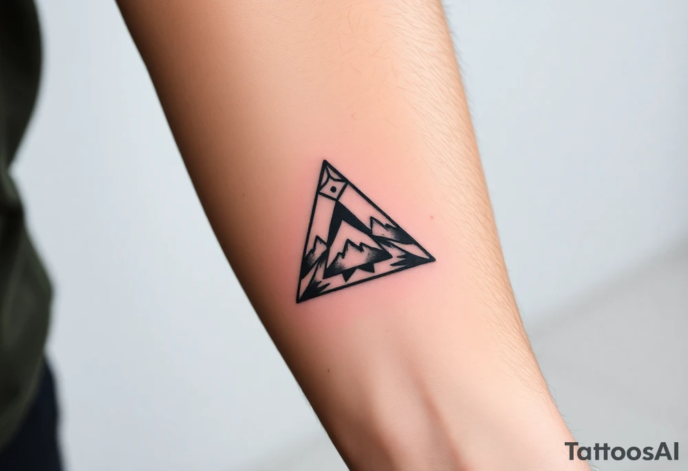 Geometric small triangle about different paths in life merge together and become stronger while being psychedelic and trippy tattoo idea