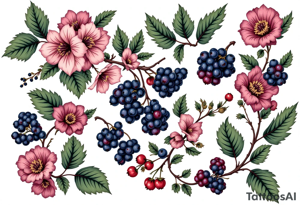 American traditional style Blackberry vine tattoo idea