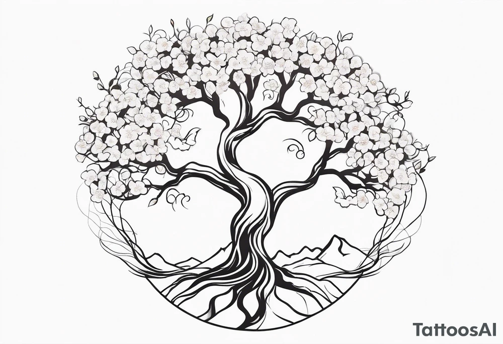 Mother Earth Tree with Cherry Blossom tree as the body and branches tattoo idea